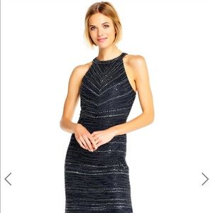 Sequin beaded halter dress with slit skirt